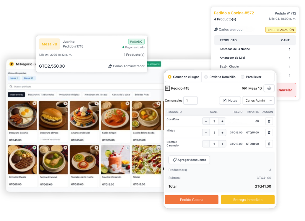 Vista del sistema para restaurantes SaborPro